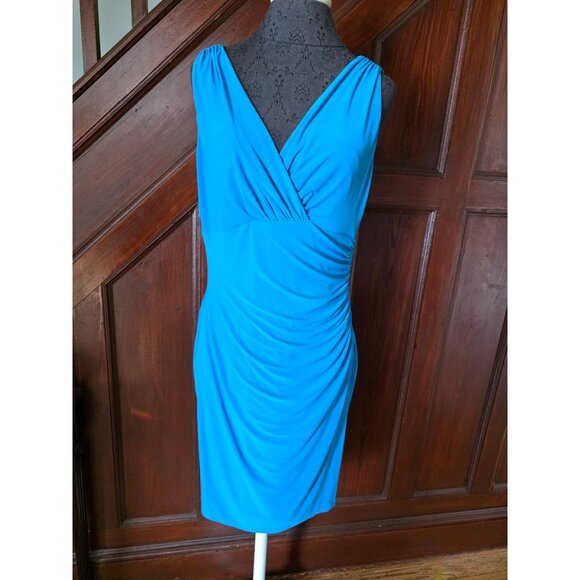 Lauren Ralph Lauren Blue Sleeveless Ruched Dress Size 10 - Picture 1 of 8
